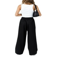 Eyicmarn ženske ležerne široke hlače za noge Ženska osnovna elastična struka Solid boja labave pantalone