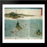 Whirlpools na stjenovitoj obali veliko crno drvo uramljeno umjetnost ispisa Hiroshige