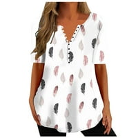 Ženski ljetni vrhovi Casual Basic V-izrez T-majice Majice s kratkim rukavima Labavi gumb za uklanjanje