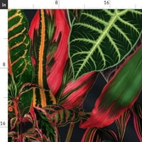 Pamučna poplin tkanina od dvorišta - crveno tropsko lišće ostavlja na ostrvsku prirodu Moody Custom