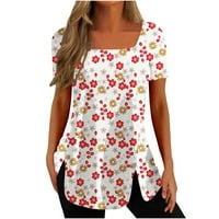 Ženska bluza Udoban TOP SQUARE CRAT kratki rukav Slat gumb Sredstvo od tiskane majice Tee Tunic The