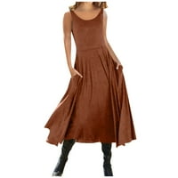 Ljetne haljine za žene Dužina gležnja Ležerne kosinske rukavice bez rukava okrugla Dress Dress Smeđi