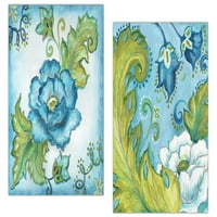 Prekrasan zeleni zeleni, plavi i bijeli cvjetni ispis za ispis Postavi Tre Sorelle Studios; Dva papirnata