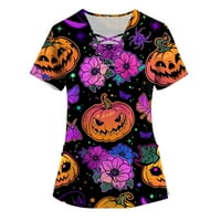 Halloween odjeća za žene bluze za žene Ženski poprečni V-izrez Noć vještica Ispis kratkih rukava zabava
