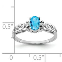 Čvrsta 14k bijelo zlato 6x ovalno simulirani plavi topaz AA CZ prsten