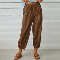 Wyongtao ženske pamučne posteljine obrezane hlače konusne gležnjače kapris pantalone elastični struk,