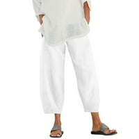 HGW hlače za žene plus veličine žene pamuk i posteljina elastična struka pant sa džepom slobodne harem