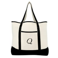 Monogram torba Personalizirani Totes za žene otvorene vrhunsko crno slovo q