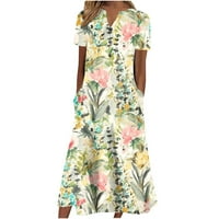 Podplug Ljetne haljine za žene Ljeto Ležerne prilike ispisane V-izrez Swlica haljina s kratkim rukavima