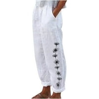 Odeerbi pamučne posteljine za žene Ležerne prilike labave pantalone sa džepnim ispisom Hlače pune dužine