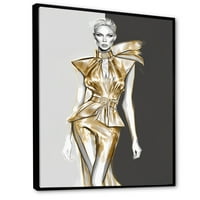 Art DesimanArt Model modne model Couture u tonovima zlata VIII Modna žena uokvirena zidna dekor. Široko