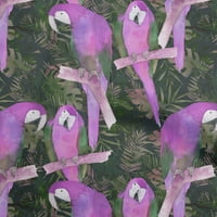 Onuone Pamuk Poplin Fuschia Pink Tkaninski parrot, Monstera Listovi i cvjetni opseg opskrbe Ispiši šivanje