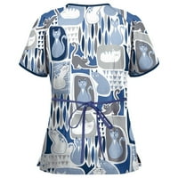 Royallove ženski modni ležerni print kratki rukav Radni V-izrez Top bluza Cisterna za žene za žene
