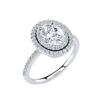 Superjeweler Carat ovalni oblik Moissine i dijamant Double Halo prsten u srebru sterlinga za žene