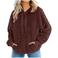 Ženske sherpa dukseve, ženski pulover s dugim rukavima Fuzzy fleece dukserice Ležerni labavi kapuljač