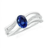 Oval Šri Lanka Blue Sapphire Diamond CT Vjenčani prsten, veličina 6.5