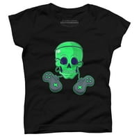 Halloween Skeleton Skull CrossBones Video Gamer Girls Black Graphic Tee - Dizajn od strane ljudi s