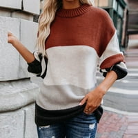 Ženski džemper ženski povremeni prugasti patchwork dugih rukava debeli pleteni pulover Crewneck džemper