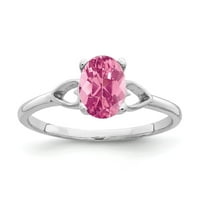 Čvrsta 14k bijelo zlato 7x ovalni ružičasti turmalin oktobar dragulje za angažman prsten veličine 6