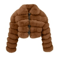 Puntoco kaput za uklanjanje žena plus veličina FAU kaput toplo krzno FAU kratka jakna dugih rukava smeđu
