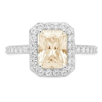 2. CT Sjajni smaragdni rez Clear Simulirani dijamant 18k bijeli zlatni halo pasijans sa accentima prsten