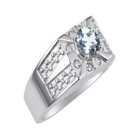 * RYLOS Classic Starburst dizajn sa okruglim akvamarine i dijamantnim prstenom - mart rođenje * 14k