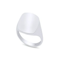 Comfort Fit Square Signet prsten u 14k bijelo pozlaćeno srebro, veličina prstena 11.5