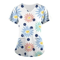 Umitay ženska modna cvjetna print TOP V-izrez Radna odjeća s kratkim rukavima s džepovima ispisane vrhove