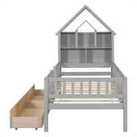 Krevet od dvostruke veličine sa skladištenjem u obliku kućice za djecu za djecu, kuća od drveta s ogradom