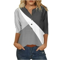 Drindf Summer casual bluze za žene labave fit geometrijske majice tunika Tuntic Trendy Henley up v vrhovi