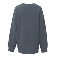 Ženske ležerne tipke Print majice Dugi rukav Ovjeri za bluze tunika, plava, xxxl