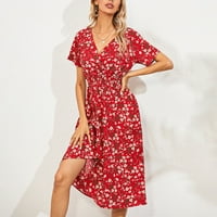 Grianlook žene seksi blok u boji Ljeto plaža Sundurs bočni prorez kratki rukav dugački haljina V izrez