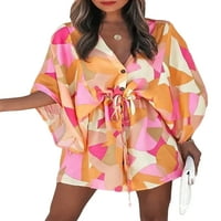 Voguele Dame Mini haljine Vest rezervoar V izrez Ljeto plaža Sundress Holiday Bohemian Narančasta m