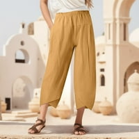 Ženske ispisane modne ležerne kaiševe džepove kratke hlače Ženske kratke hlače žute s
