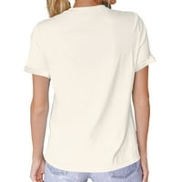 Lastsoso ženska slatka košulja za pamučnu liniju Crewneck kratki rukav Dugme Decor Leisure Slouchy ljetni