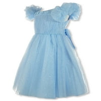 Ružičasta leptir djevojka ruffle bow haljina - baby blue, -