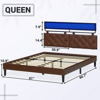 Kreir veličine okvira sa LED svjetlima, Fau kožna tapecirana platforma okvir kreveta sa zidnim nosačem