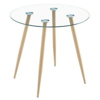 HASSCH okrugli kaljeno stakleni stol za blagovaonicu Prozirni stakleni stol 80 * 80 *, Drvena noga