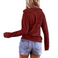 Pulover vrhovi ženske ležerne tipke s dugim rukavima rever Tunic običan duks sa prednjim džepnim džemperom