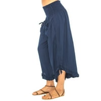 Capris ženske hlače široke pantalone za noge Otemrcloc baggy casual vučne hlače obrezane pantalone udobnost čvrsti elastični struk tamno plave s