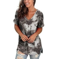 Floleo ženske vrhove košulje dugih rukava s modom plus veličina gradijentna boja V-izrez kratka rukava majica za bluze jesen zimske ponude