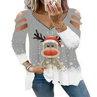 Niveer dame casual patelica sa zatvaračem Božić Elk Print Odeća majica Dugi rukav V izrez hladni rameni