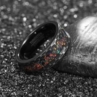 Muški crni prsten za karbidne crne volframove sa drobljenim kreirani-opal umetnutim brušenim završnim
