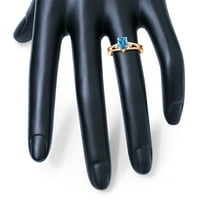 Ženski 7x plavi Topaz i dijamantski kruški otvoren tri kameni prsten u 10k ružičastog zlata