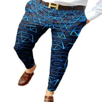 Leuncero Muške pantalone 3D digitalne ispis hlače na sredini struka Drže ležerne ravne noge plave 3xl