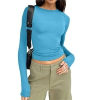 Qazqa žene s dugim rukavima Slim Fit Crop Top izlaska majica Trendy Tees Streetwear plavi s