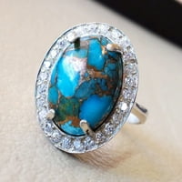 Prirodni plavi bakar tirkizni prsten, tirkizni prsten, decembar roštilj, CZ prsten, srebrna, ženski
