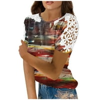 Žene američke zastave Printske košulje Slatka čipka Crochet bluze vrhovi kratkih rukava Elegantna tunika