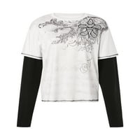 Retro labava majica patchwork dugih rukava Tees Harajuku labavi puloveri Žene Y2K Streetwear