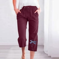 Shmport capris za žene casual ljetni jesen, široke pantalone za noge pamučne posteljine elastične strugove